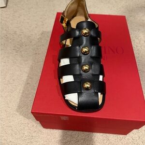 Valentino Garavani Black Sandals with Gold Studs Size EU44 US11